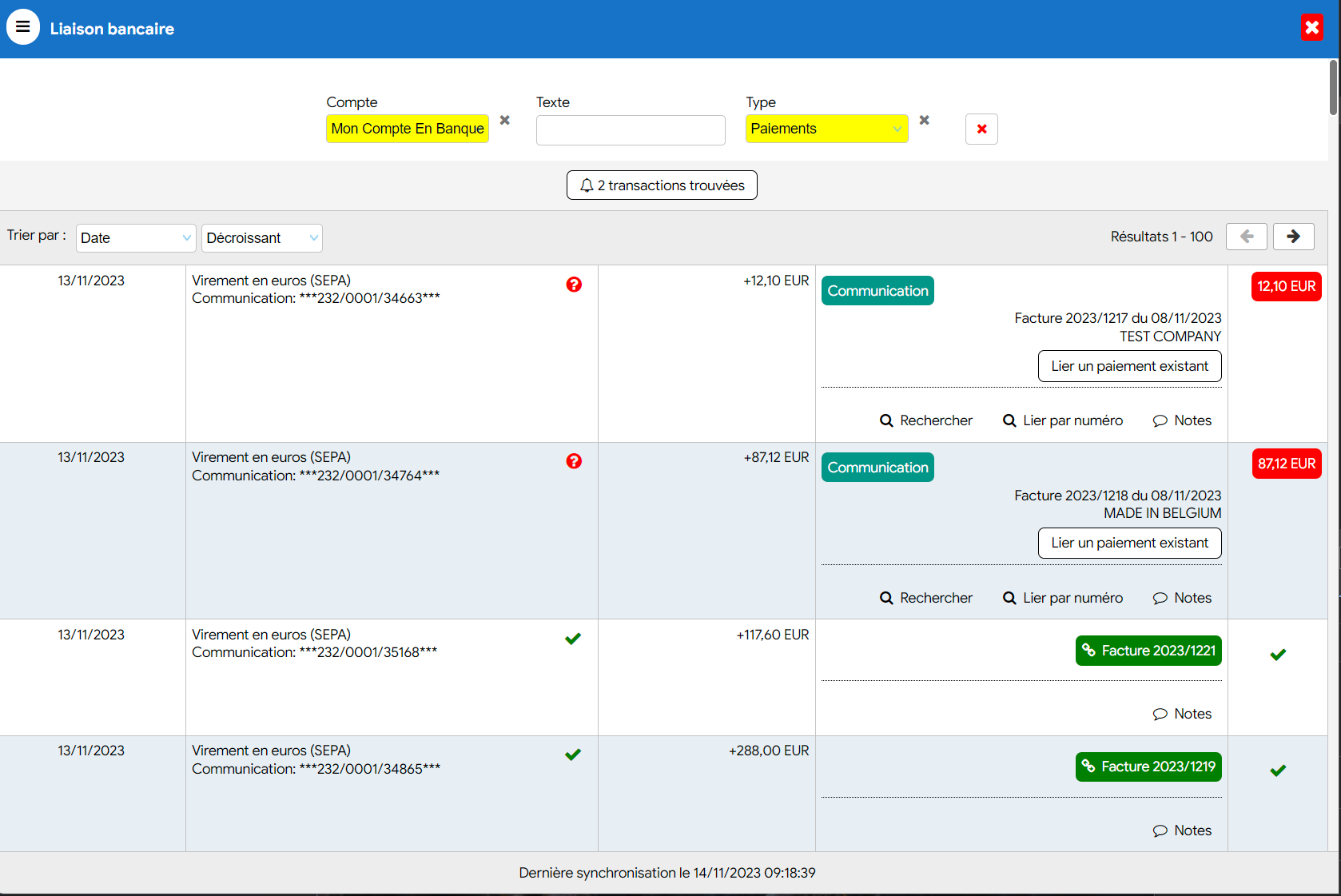 logiciel de facturation avec réconciliation des extraits bancaires