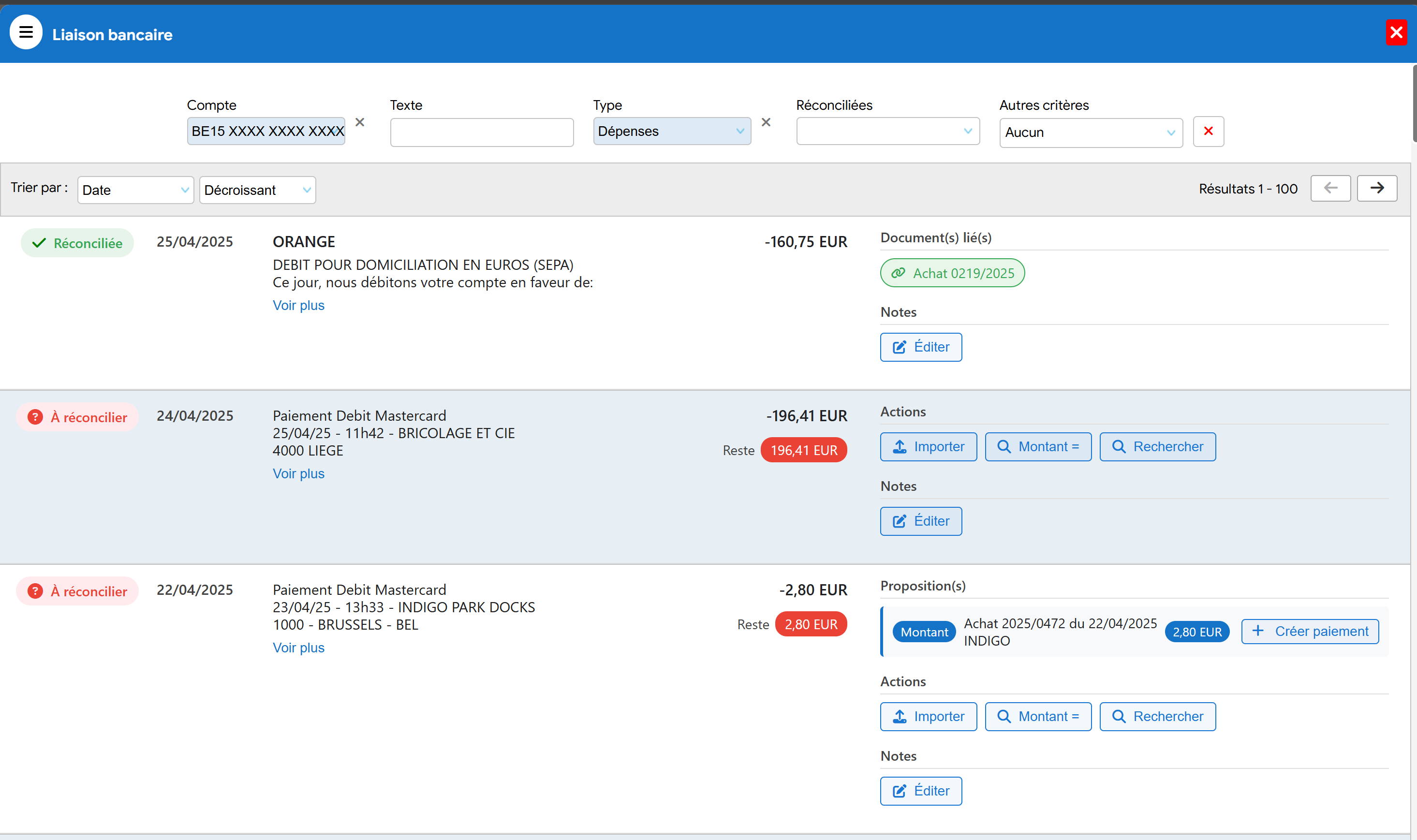 bank reconciliation of purchase invoices and receipts with Flexina Invoicing