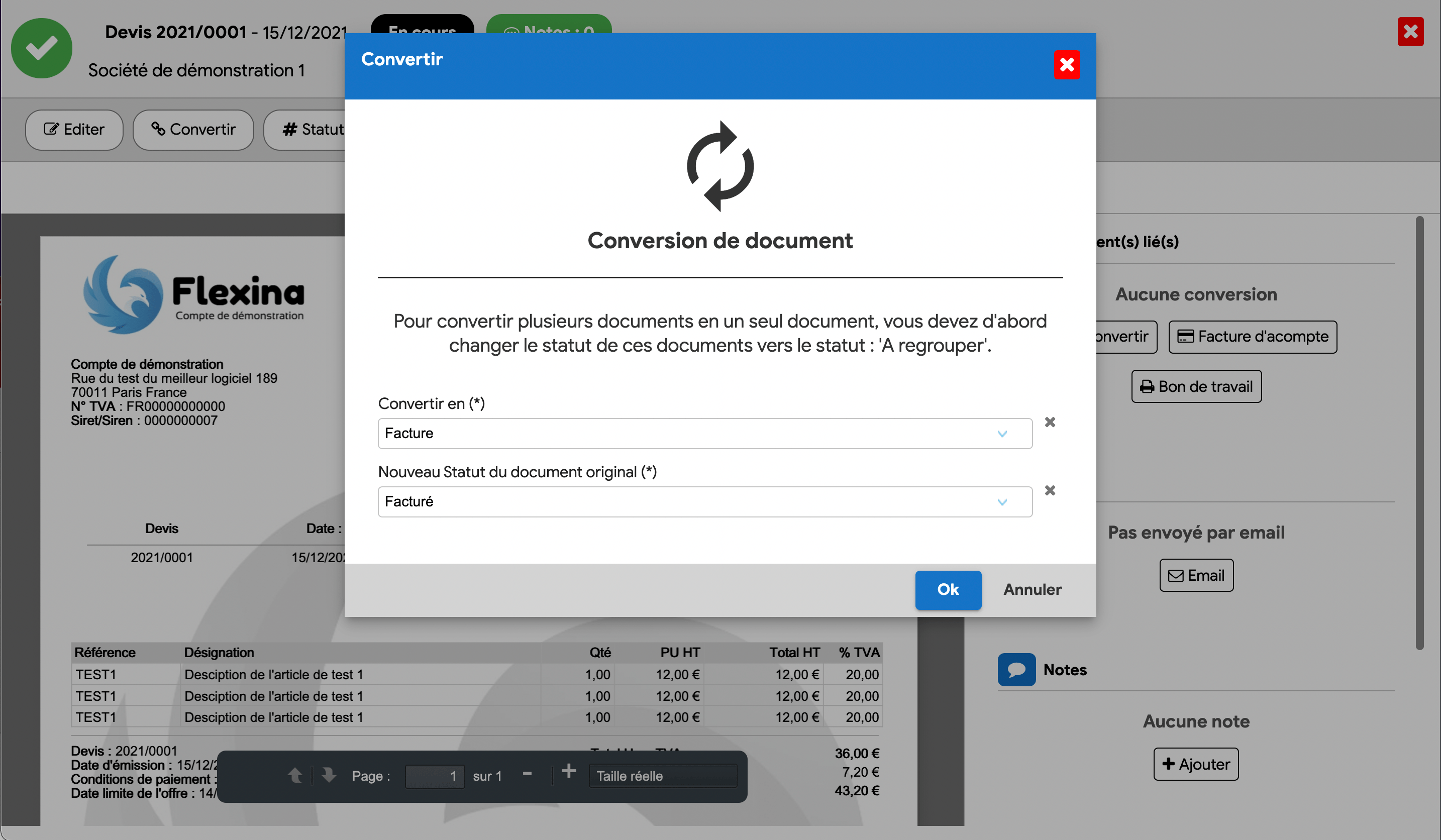 Gestion commerciale facile avec conversion de devis en factures