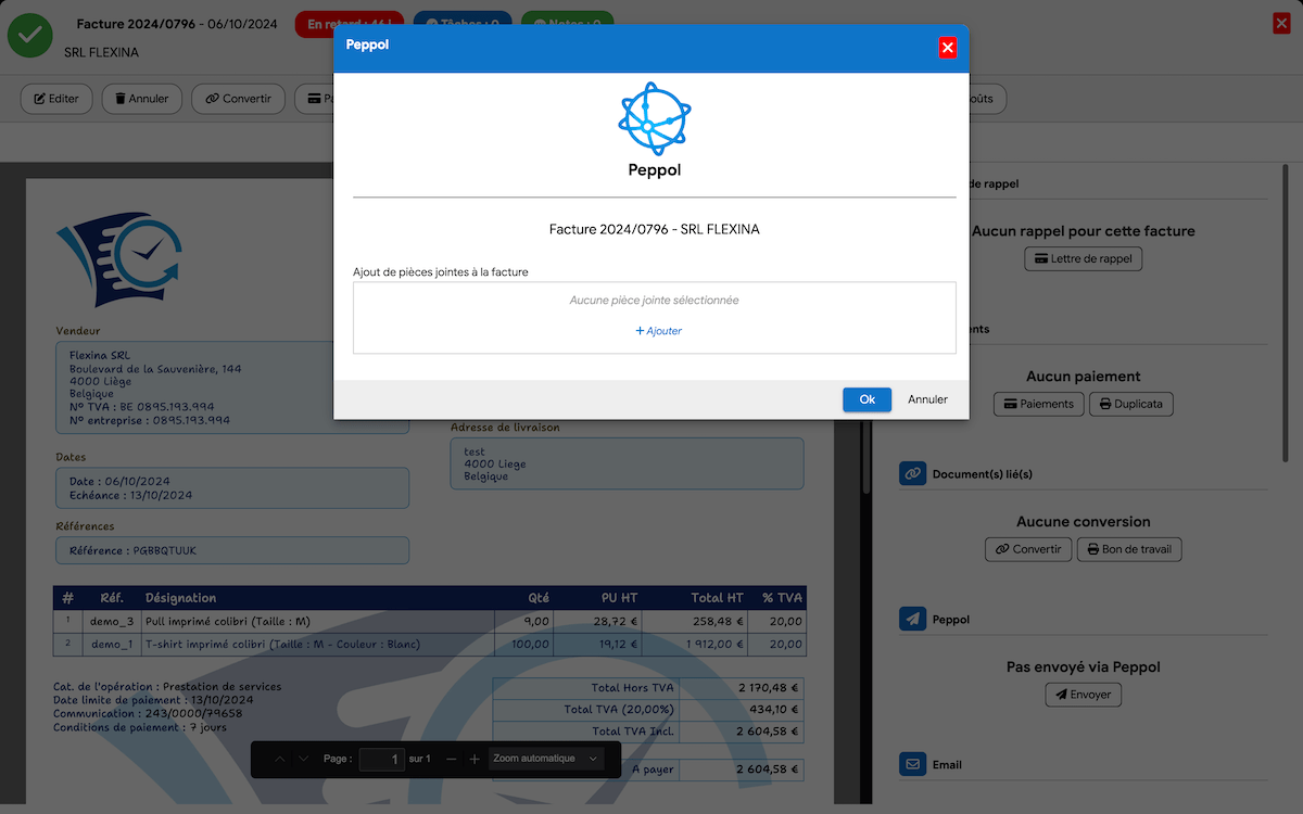Electronic invoice sending interface via Peppol with Flexina Luxembourg