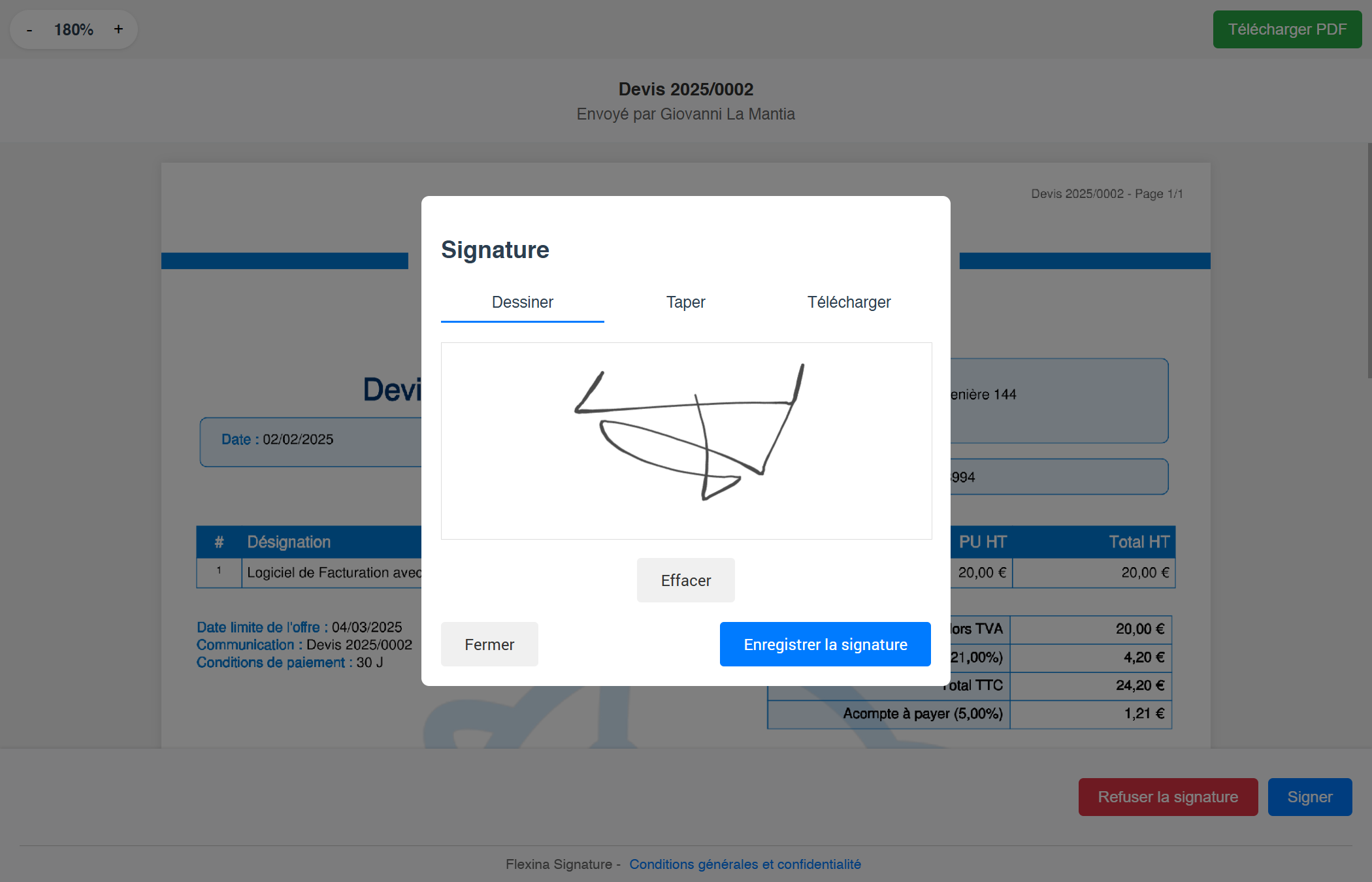 Electronic signature for quotes and purchase orders with real-time tracking