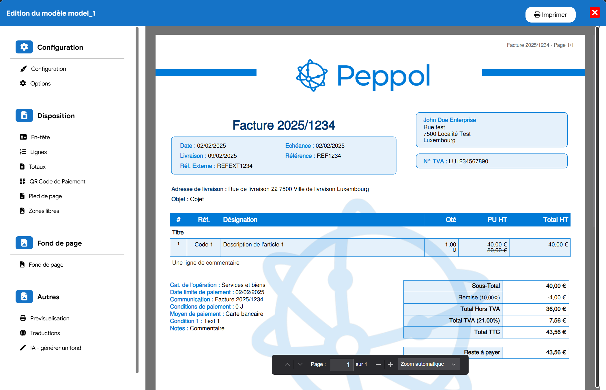 Customizable quote and invoice template editor with real-time preview