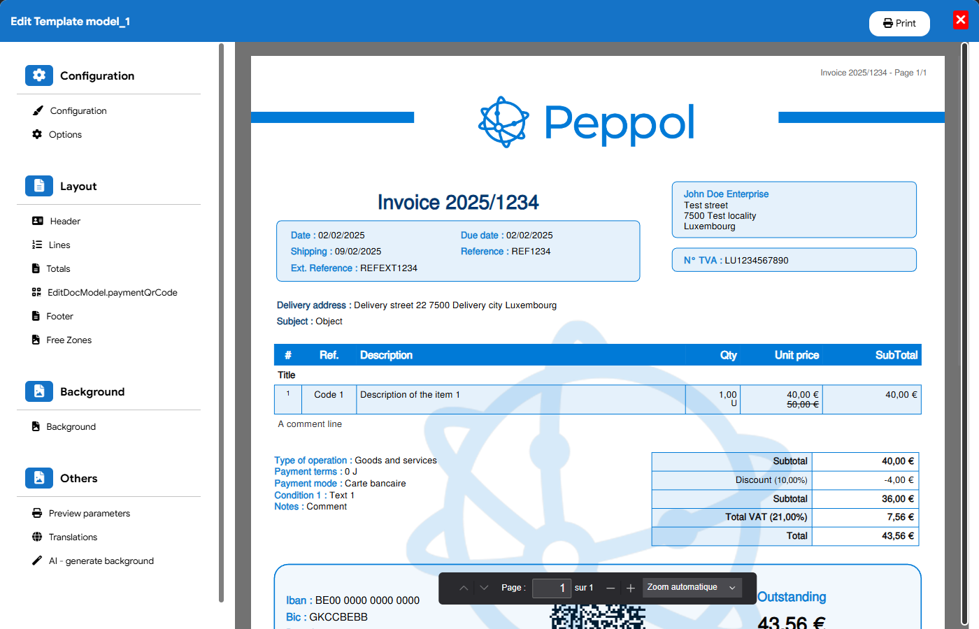 Quote and invoice template editor with real-time preview