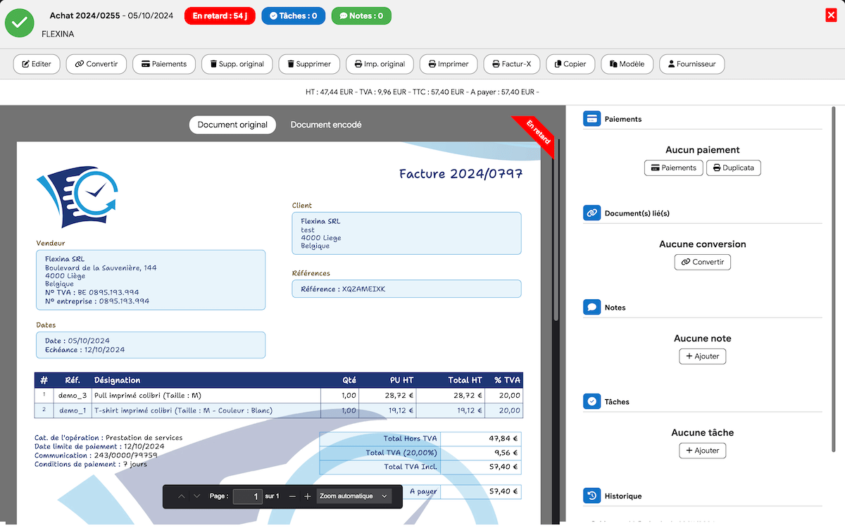 Logiciel de gestion des achats avec scan IA des factures fournisseurs Flexina