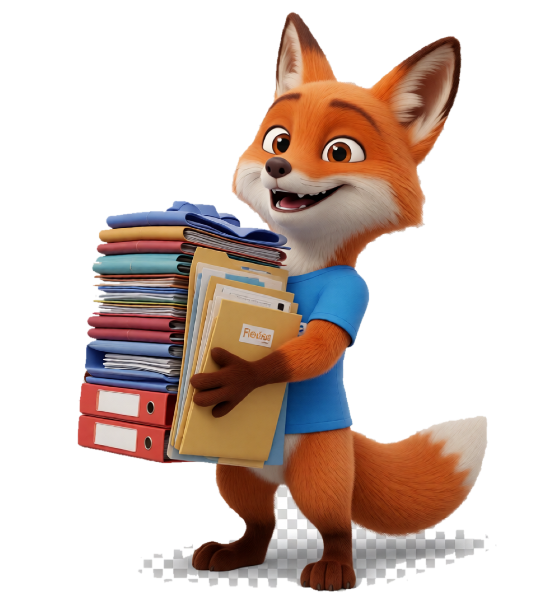 La mascotte Flexina apporte les dossiers de factures classés
