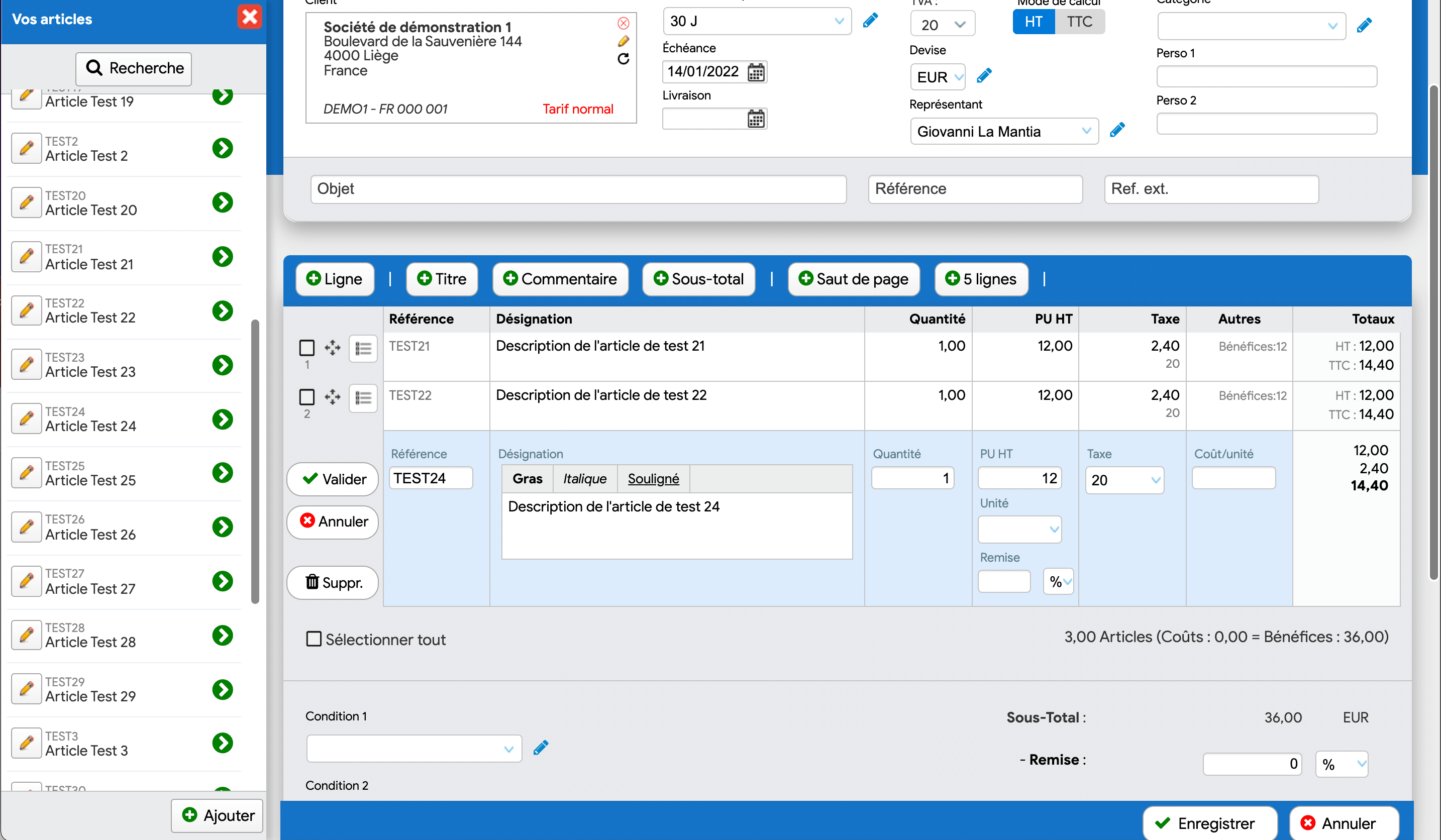 Gebruik uw artikelcatalogus om een factuur te maken