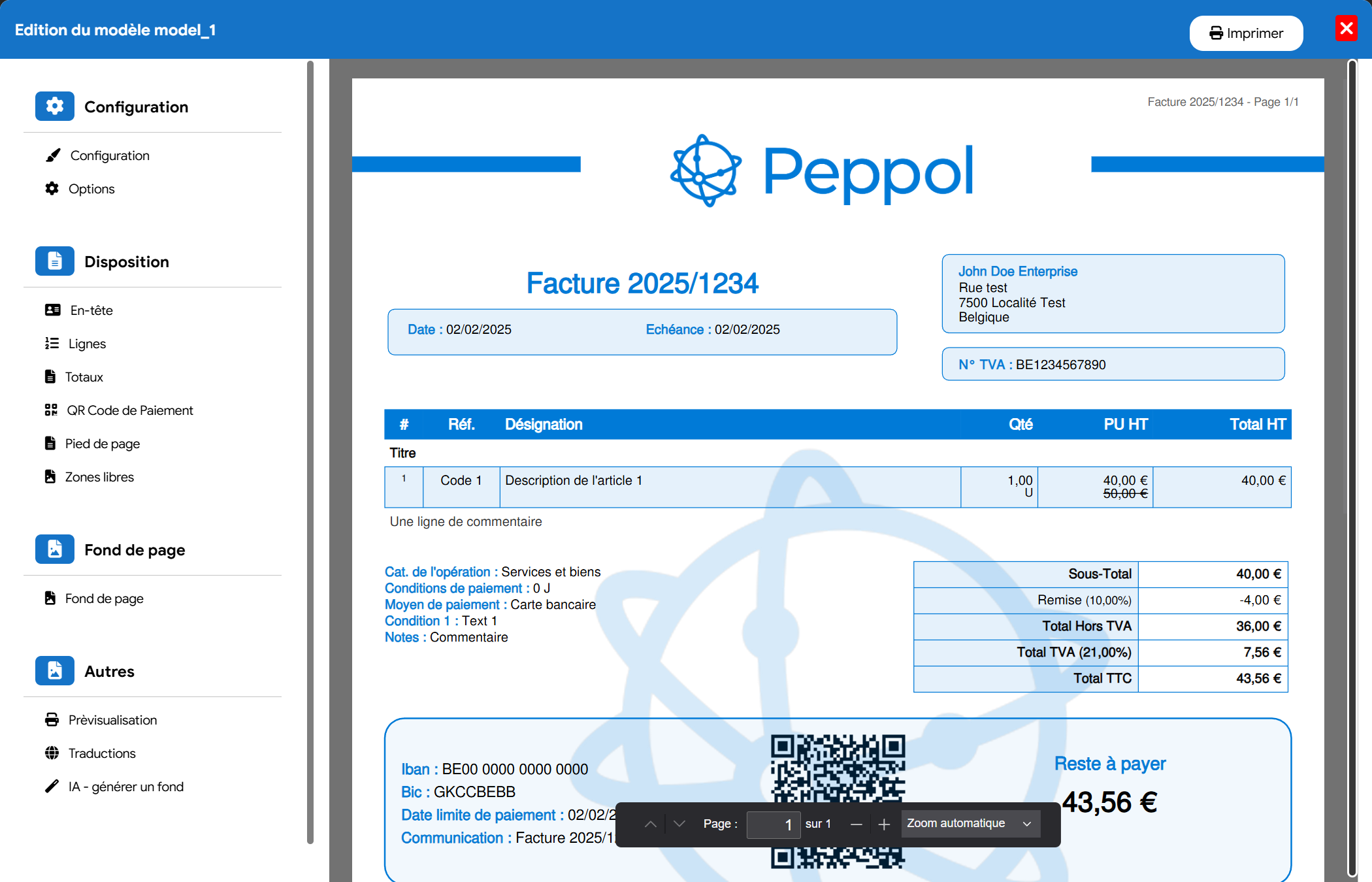 Editor voor aanpasbare offerte- en factuursjablonen met real-time voorbeeld